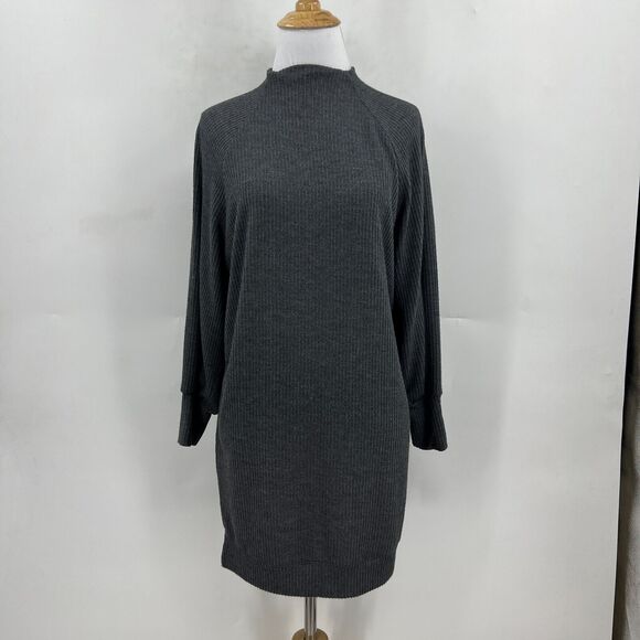 Socialite Tunic Dress XS Extra Small Gray Ribbed Mock Mid Sleeve Raglan Seams - Picture 2 of 10